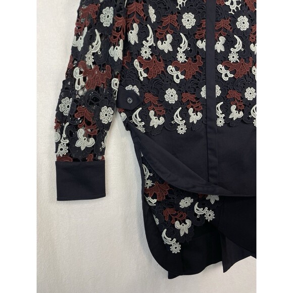 Tory Burch Womens 6 Shirt Dress Guipure Lace Floral Bittersweet Navy Elegant NEW - Picture 9 of 16